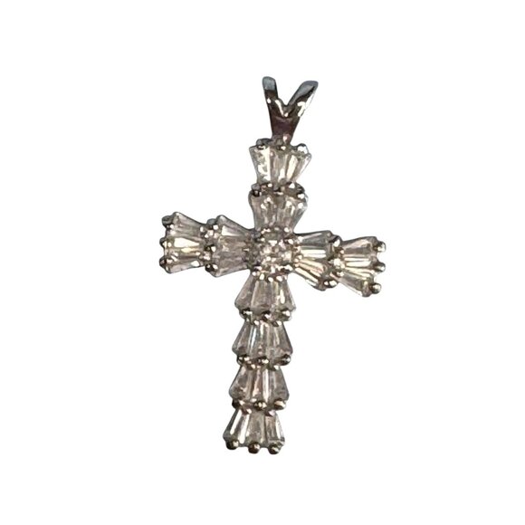 Sterling Silver Cubic Zirconia Cross Pendant 1.5" By DBJ Dee Berkley Jewelry - Picture 2 of 6